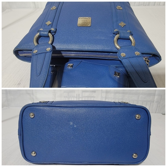 MCM Vintage Mini Studded Tote Bag Royal Blue With Coin Pouch - Picture 12 of 15